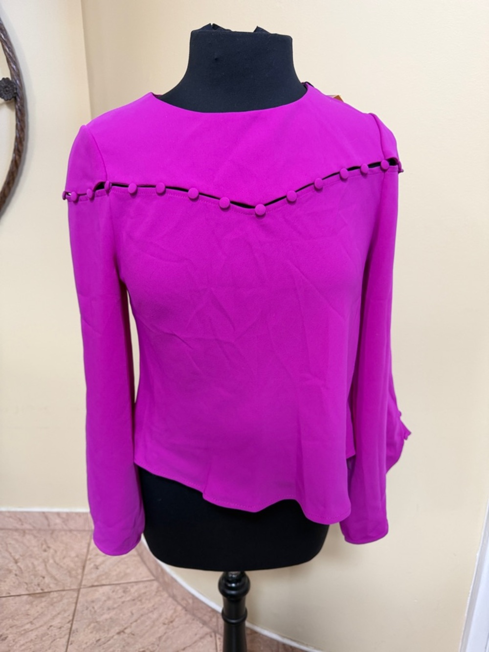 NWT Magenta Long-Sleeve Button-Trim Blouse size 6